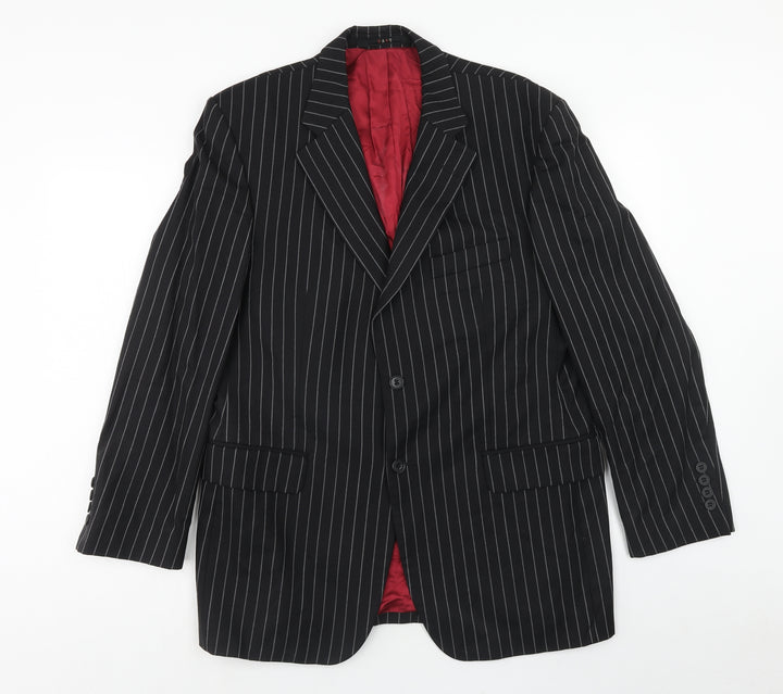 Oaks Mens Black Striped Wool Jacket Suit Jacket Size 42 Regular