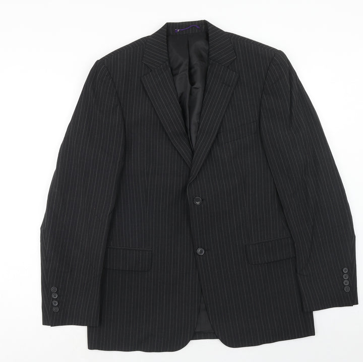 Taylor & Wright Mens Black Striped Wool Jacket Suit Jacket Size 38 Regular