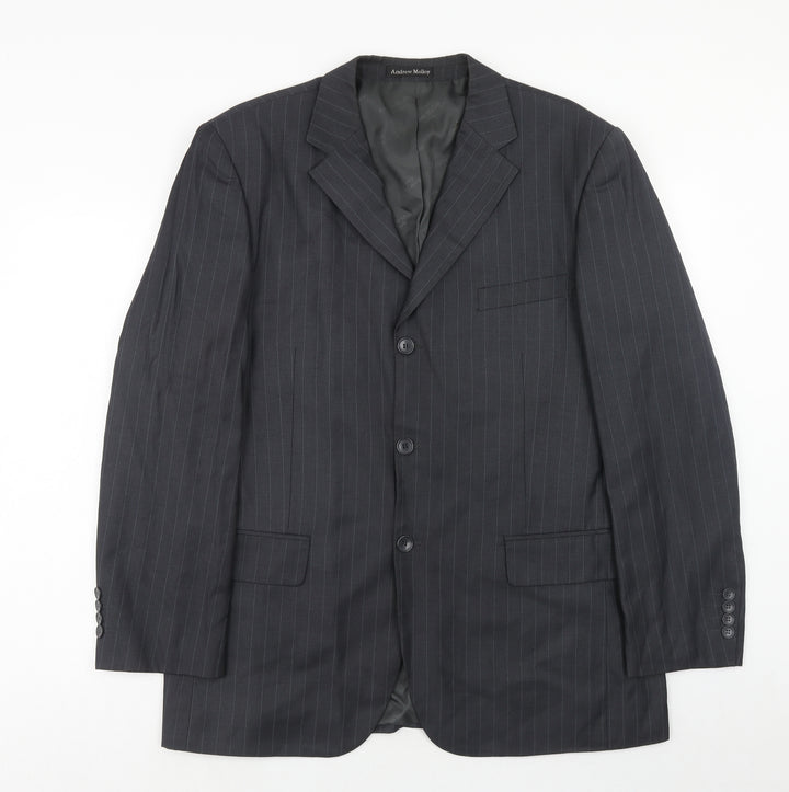 Andrew Molloy Mens Grey Striped Polyester Jacket Suit Jacket Size 42 Regular