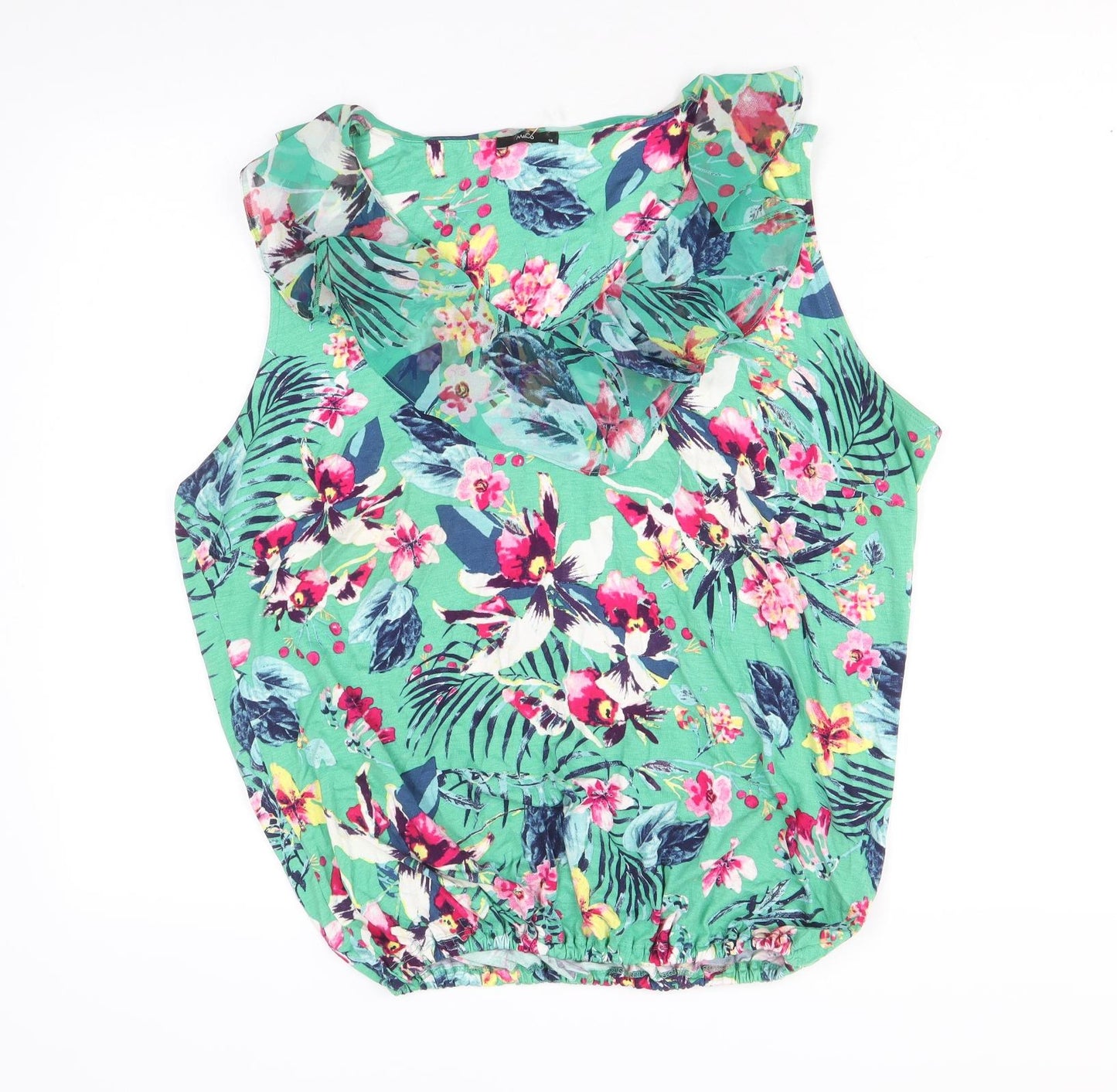 M&Co Womens Green Floral Viscose Basic Tank Size 16 V-Neck - Elastic Hem