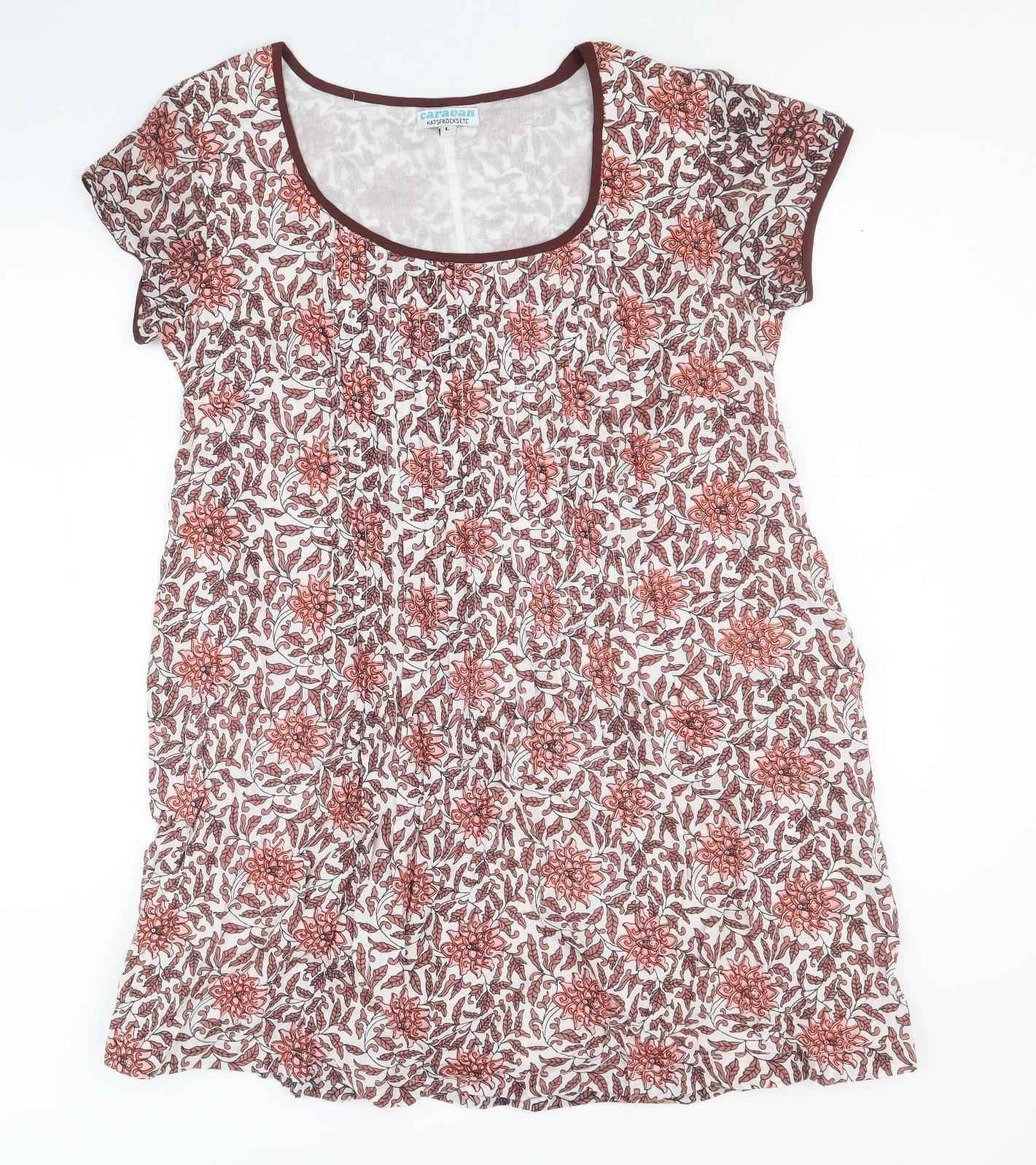 Caravan Womens Multicoloured Floral Cotton A-Line Size L Round Neck Pullover