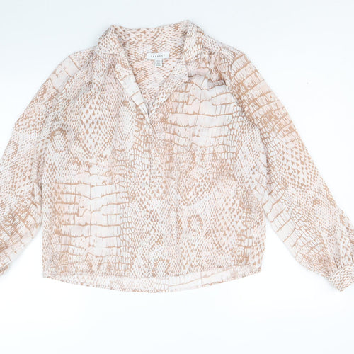 Topshop Womens Beige Animal Print Polyester Basic Button-Up Size 6 Collared - Snake Skin Print