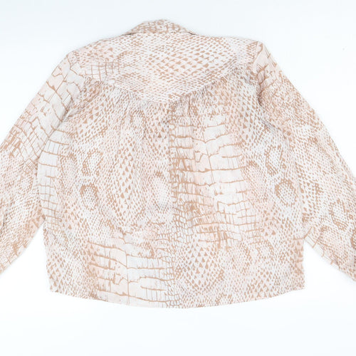 Topshop Womens Beige Animal Print Polyester Basic Button-Up Size 6 Collared - Snake Skin Print