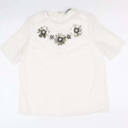 Limited Edition Womens White Polyester Basic T-Shirt Size 14 Scoop Neck