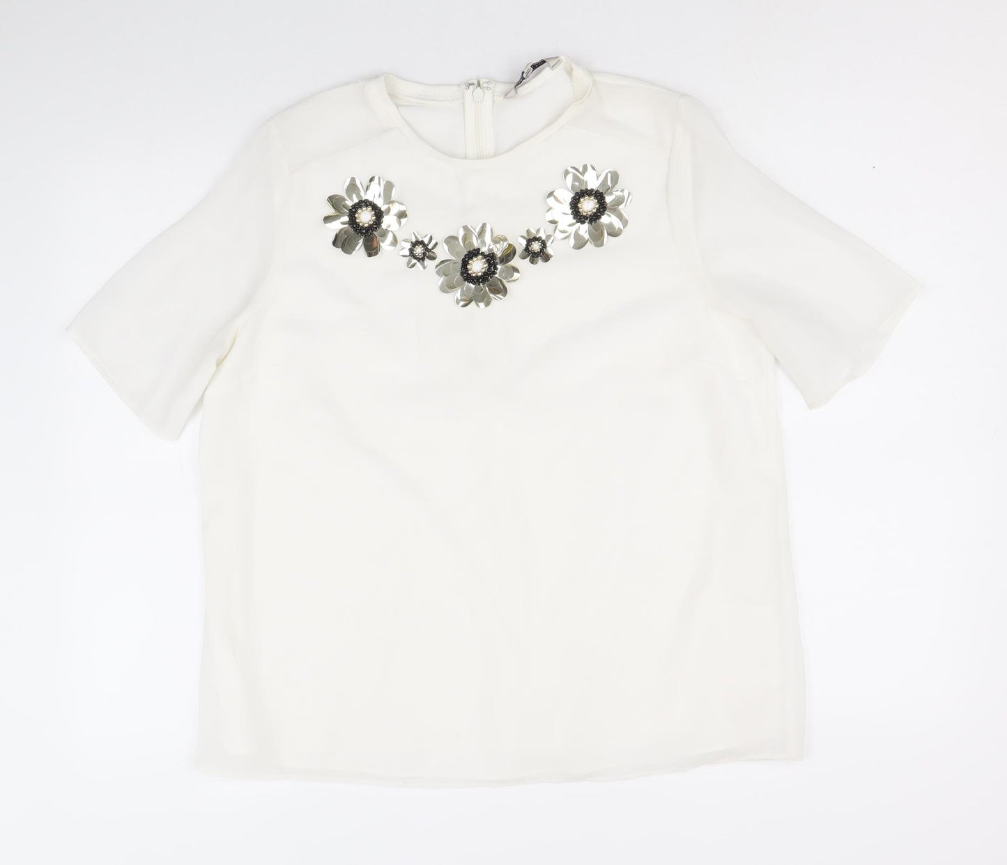 Limited Edition Womens White Polyester Basic T-Shirt Size 14 Scoop Neck