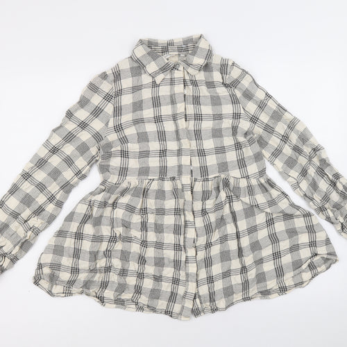 PEP&CO Womens Beige Plaid Viscose Basic Button-Up Size 8 Collared - Peplum