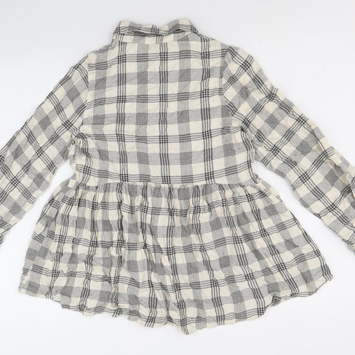 PEP&CO Womens Beige Plaid Viscose Basic Button-Up Size 8 Collared - Peplum