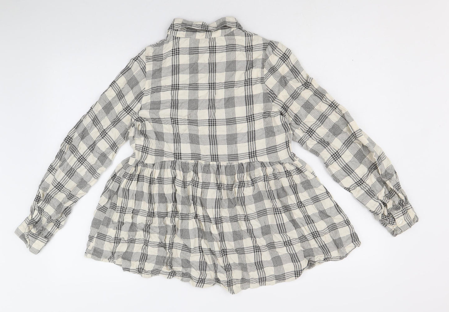 PEP&CO Womens Beige Plaid Viscose Basic Button-Up Size 8 Collared - Peplum