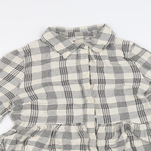 PEP&CO Womens Beige Plaid Viscose Basic Button-Up Size 8 Collared - Peplum