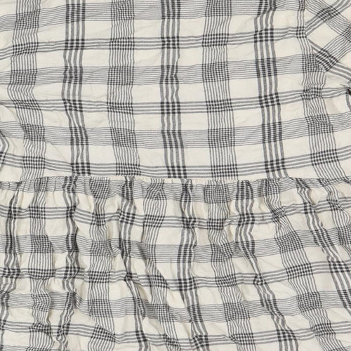 PEP&CO Womens Beige Plaid Viscose Basic Button-Up Size 8 Collared - Peplum