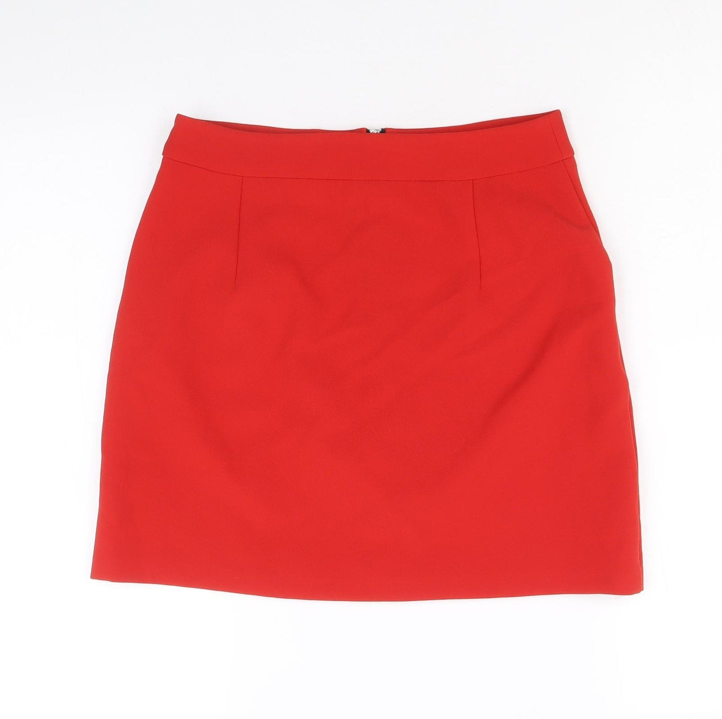 New Look Womens Red Polyester A-Line Skirt Size 10 Zip