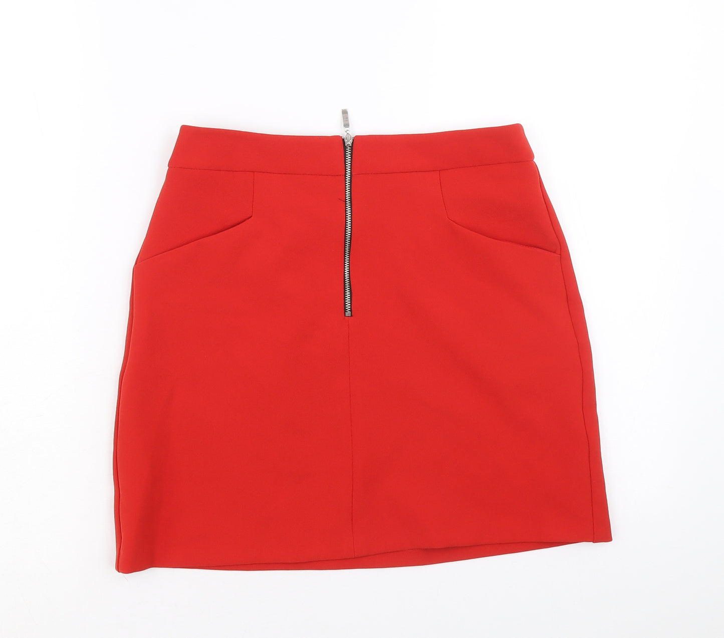 New Look Womens Red Polyester A-Line Skirt Size 10 Zip