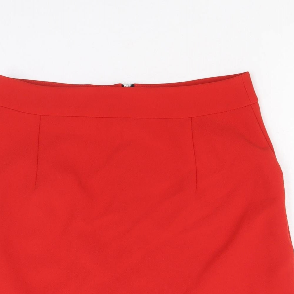 New Look Womens Red Polyester A-Line Skirt Size 10 Zip