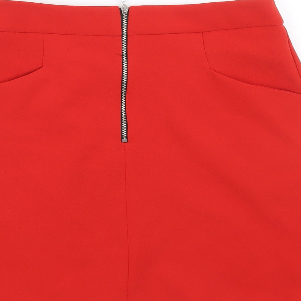 New Look Womens Red Polyester A-Line Skirt Size 10 Zip