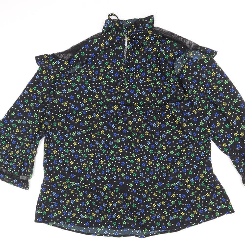 COLLUSION Womens Black Floral Polyester A-Line Size 10 Round Neck Tie