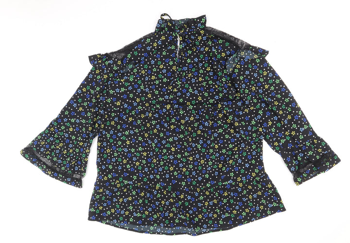 COLLUSION Womens Black Floral Polyester A-Line Size 10 Round Neck Tie