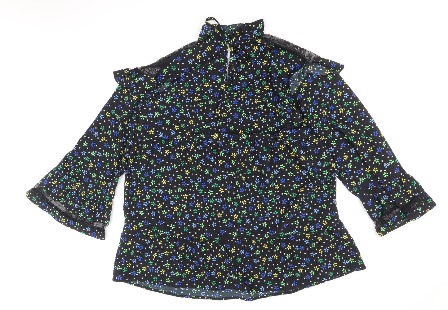 COLLUSION Womens Black Floral Polyester A-Line Size 10 Round Neck Tie