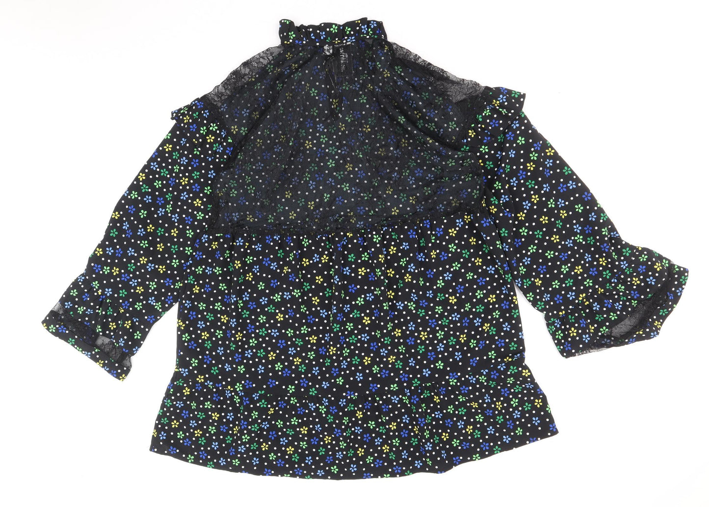 COLLUSION Womens Black Floral Polyester A-Line Size 10 Round Neck Tie