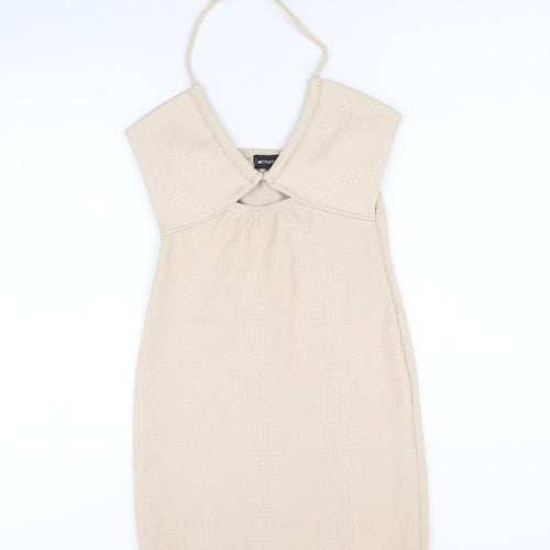 PRETTYLITTLETHING Womens Beige Polyacrylate Fibre Mini Size 10 Halter Tie