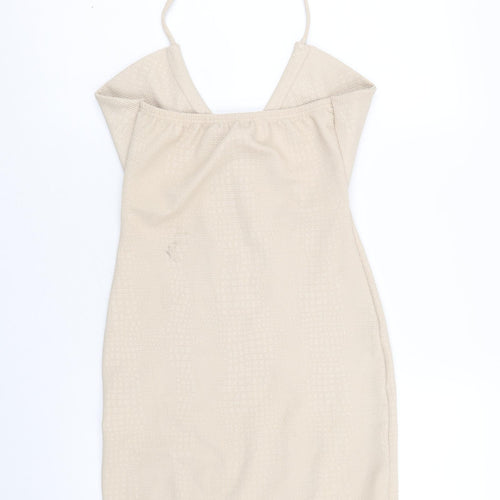 PRETTYLITTLETHING Womens Beige Polyacrylate Fibre Mini Size 10 Halter Tie