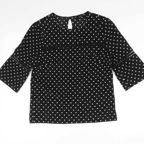 F&F Womens Black Polka Dot Polyester Basic Blouse Size 8 Round Neck