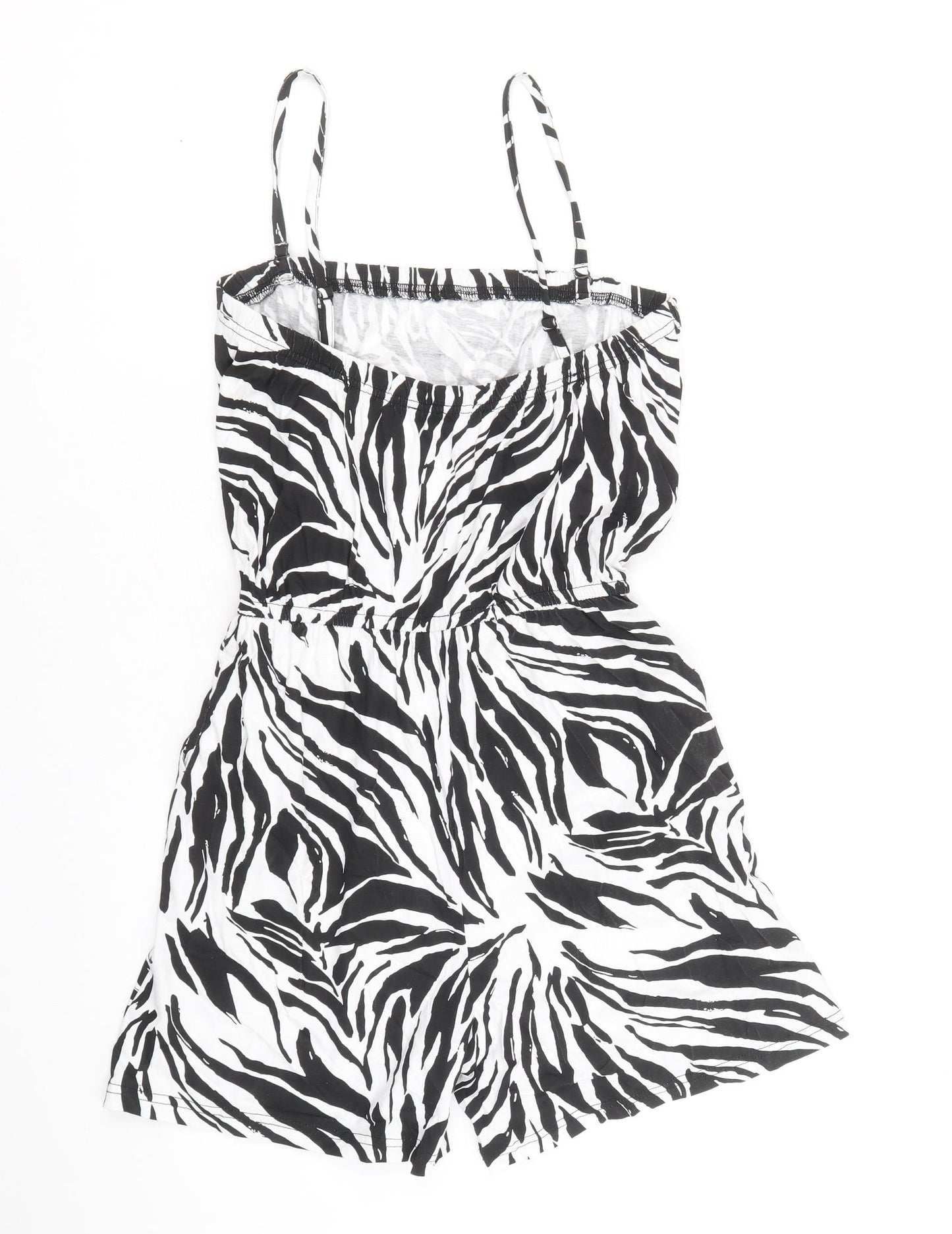 Bonmarche Womens Black Animal Print 100% Cotton Playsuit One-Piece Size 10 Pullover - Zebra Pattern