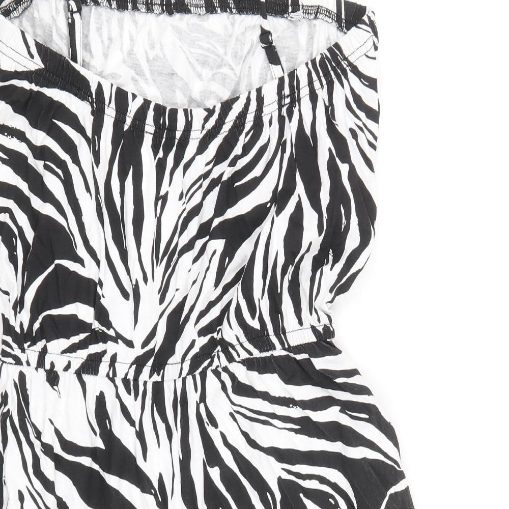 Bonmarche Womens Black Animal Print 100% Cotton Playsuit One-Piece Size 10 Pullover - Zebra Pattern