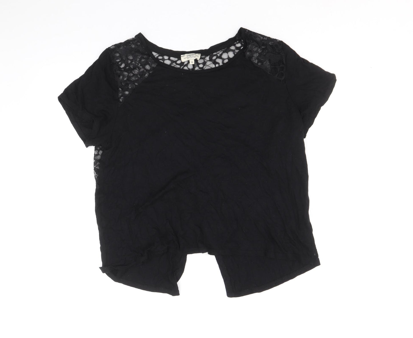 Papaya Womens Black Viscose Basic Blouse Size 16 Round Neck