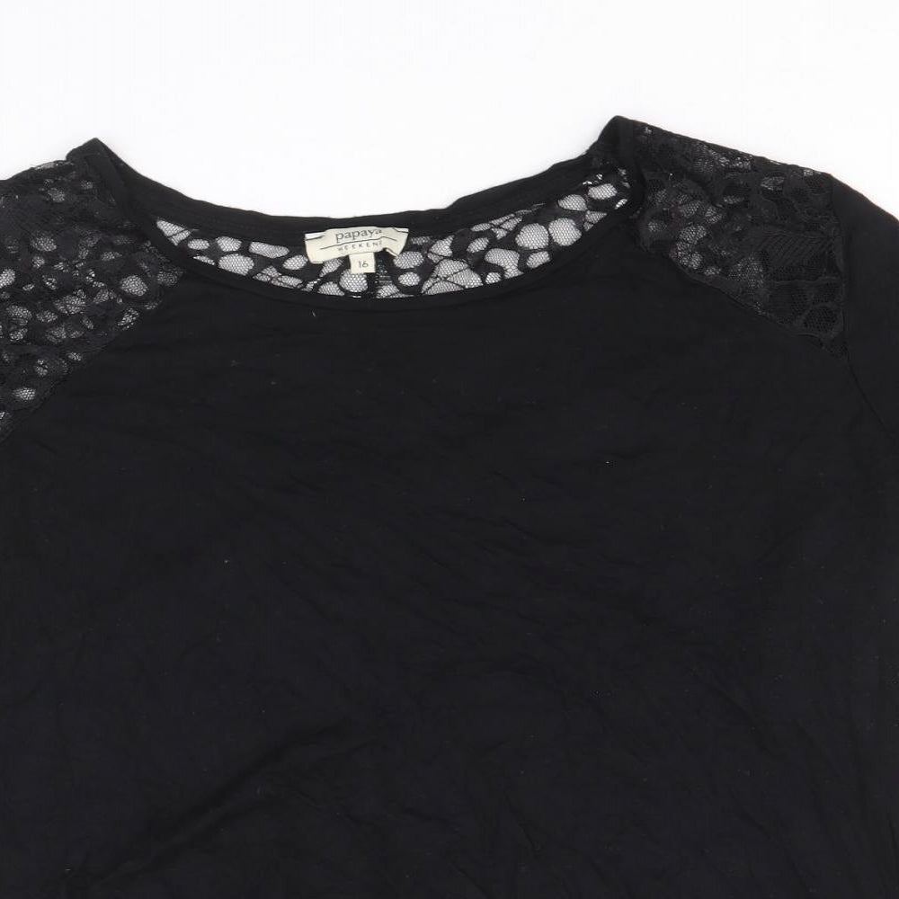 Papaya Womens Black Viscose Basic Blouse Size 16 Round Neck