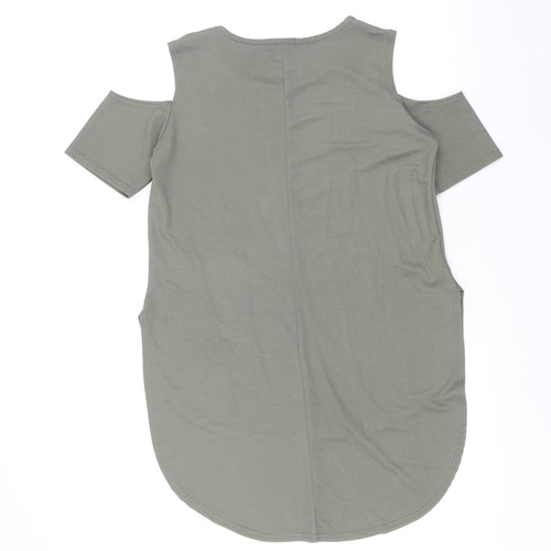 Boohoo Womens Green Viscose Basic Blouse Size S Scoop Neck - Cold Shoulder
