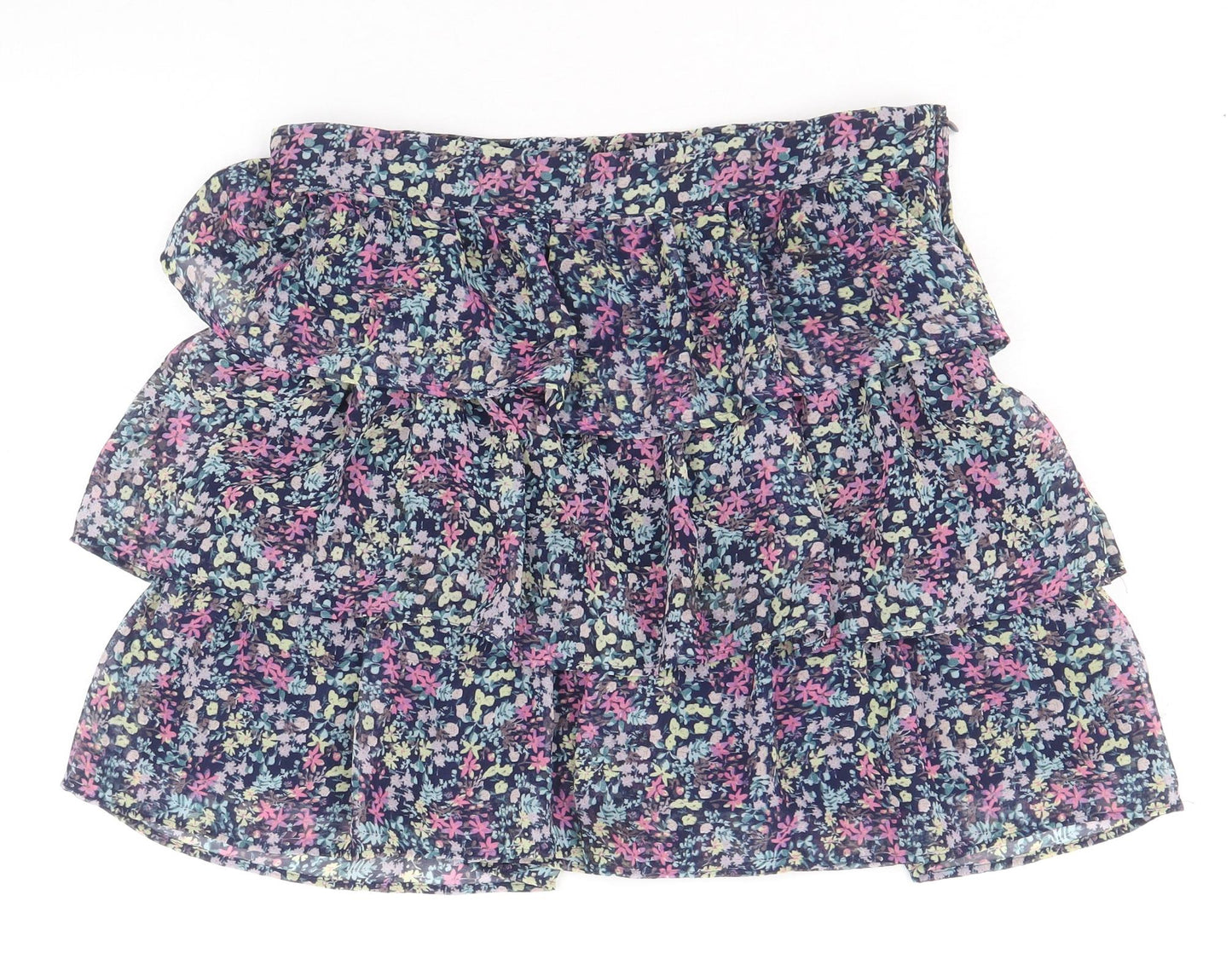 Marks and Spencer Girls Multicoloured Floral Polyester Mini Skirt Size 14-15 Years Regular Zip