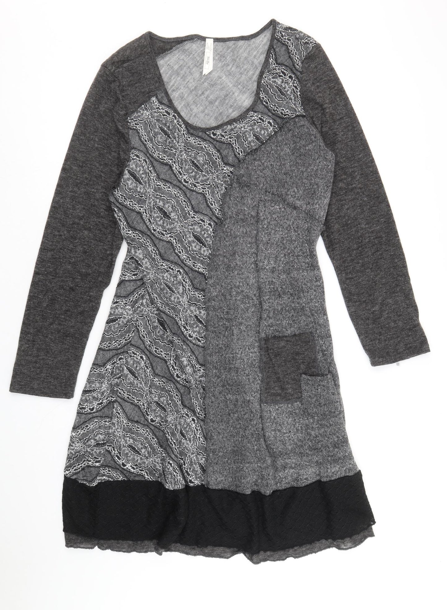 Stella Womens Grey Acrylic Jumper Dress Size 16 Scoop Neck Pullover