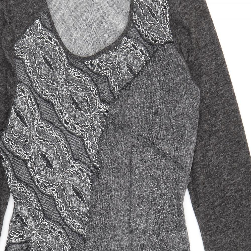 Stella Womens Grey Acrylic Jumper Dress Size 16 Scoop Neck Pullover