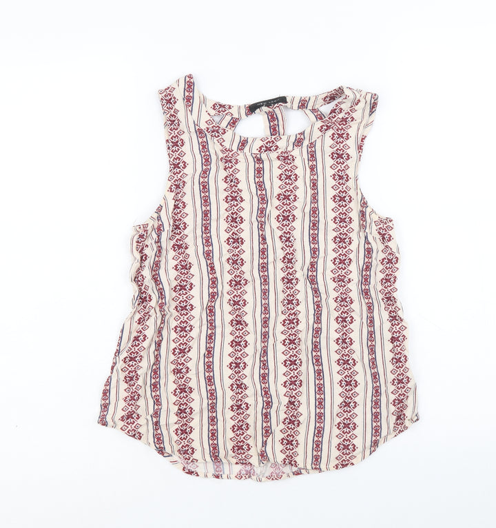 New Look Womens Multicoloured Geometric Viscose Basic Tank Size 6 Scoop Neck