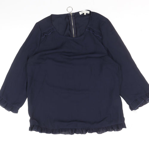 Millenium Womens Blue Polyester Basic Blouse Size M Scoop Neck