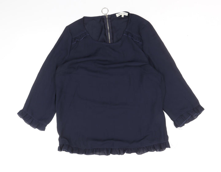 Millenium Womens Blue Polyester Basic Blouse Size M Scoop Neck