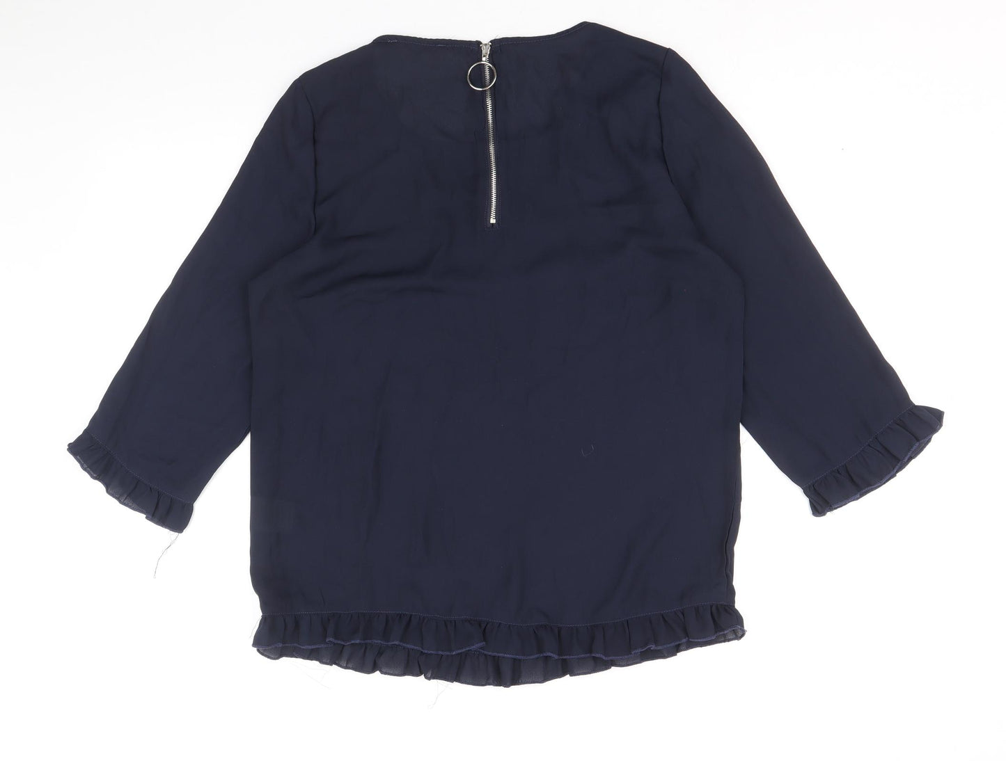 Millenium Womens Blue Polyester Basic Blouse Size M Scoop Neck