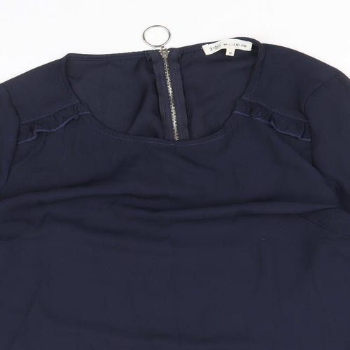 Millenium Womens Blue Polyester Basic Blouse Size M Scoop Neck