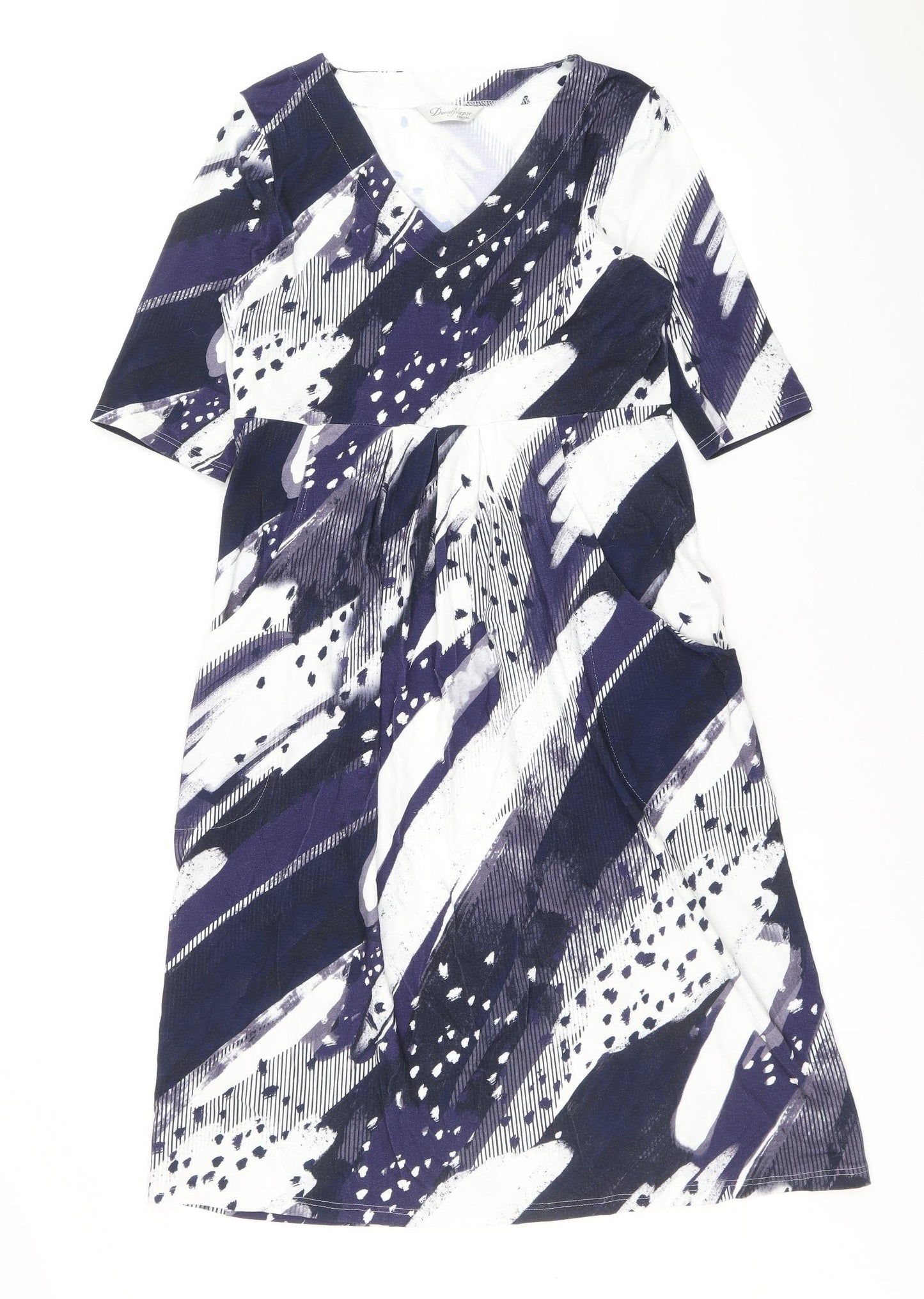 David Nieper Womens Purple Geometric Viscose A-Line Size 10 V-Neck Pullover