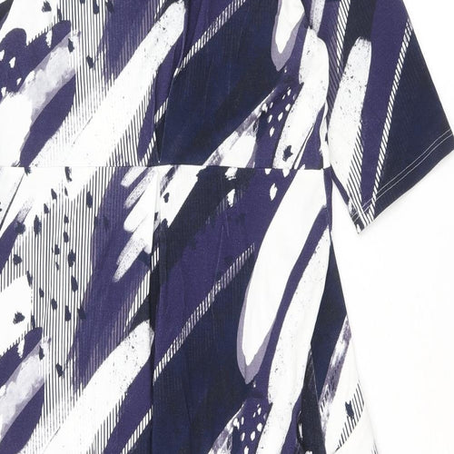 David Nieper Womens Purple Geometric Viscose A-Line Size 10 V-Neck Pullover