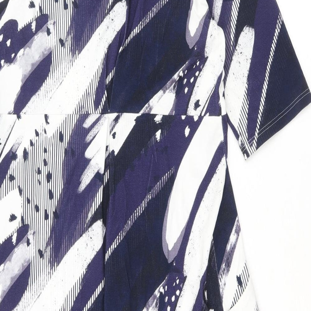 David Nieper Womens Purple Geometric Viscose A-Line Size 10 V-Neck Pullover