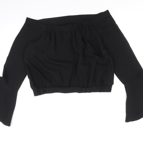 Bardot Womens Black Polyester Basic Blouse Size 12 Off the Shoulder