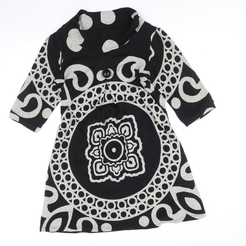 Stella Womens Black Geometric Polyacrylate Fibre Jumper Dress Size S Cowl Neck Pullover