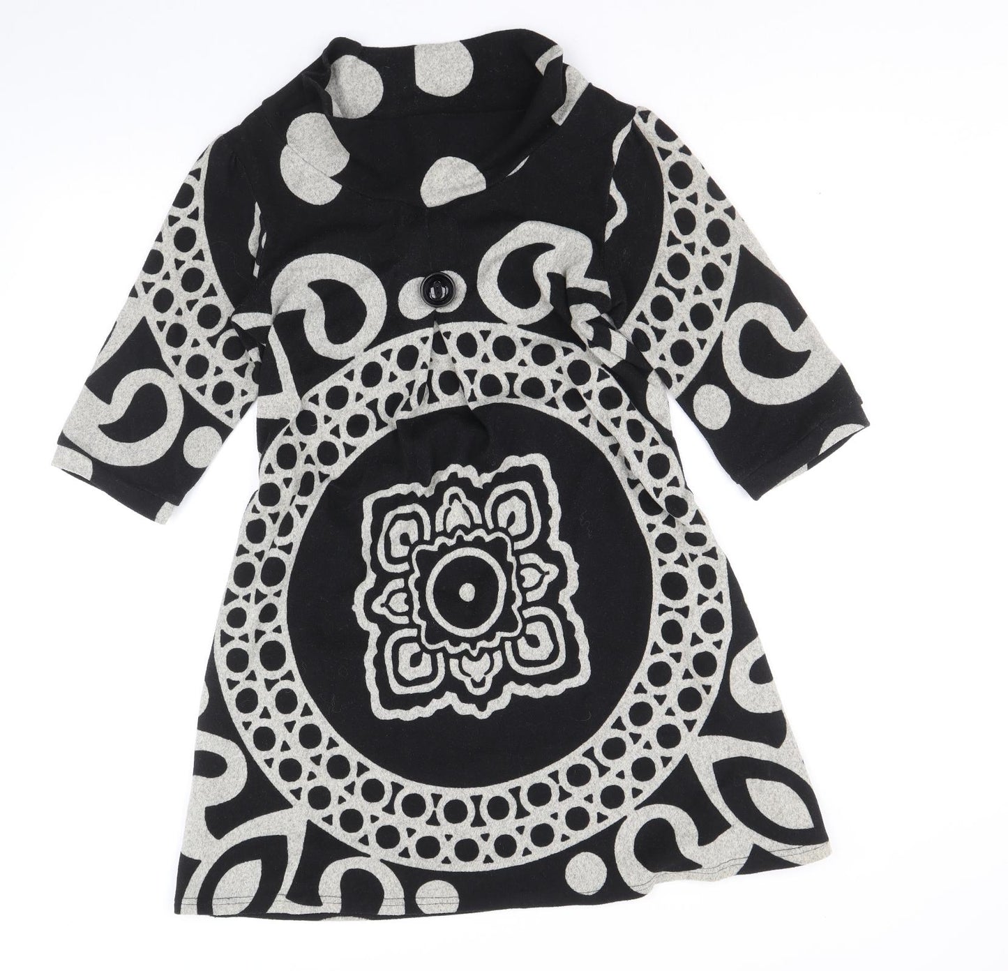 Stella Womens Black Geometric Polyacrylate Fibre Jumper Dress Size S Cowl Neck Pullover