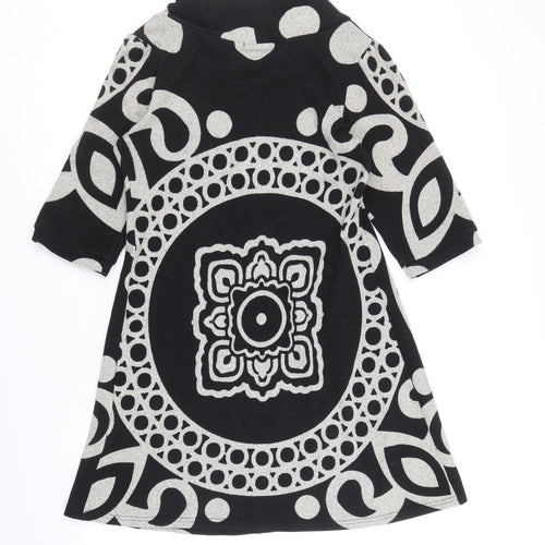 Stella Womens Black Geometric Polyacrylate Fibre Jumper Dress Size S Cowl Neck Pullover