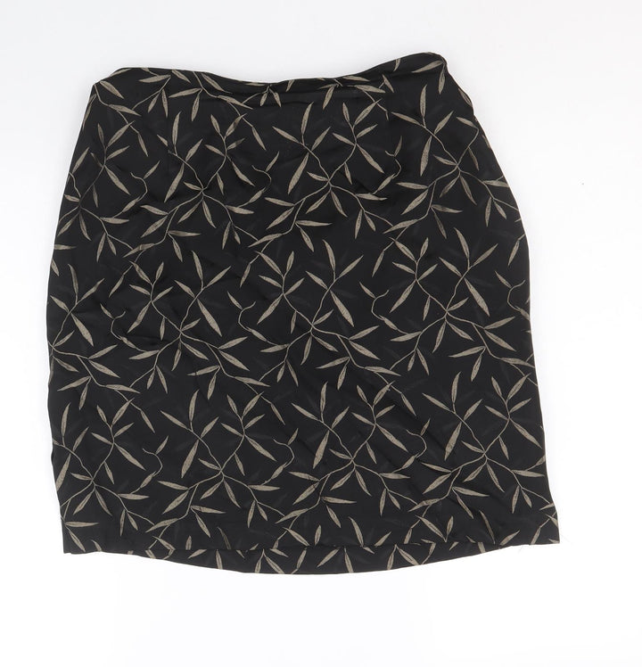 Marks and Spencer Womens Black Floral Acetate Straight & Pencil Skirt Size 14 Zip