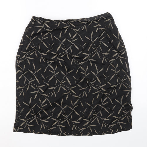 Marks and Spencer Womens Black Floral Acetate Straight & Pencil Skirt Size 14 Zip