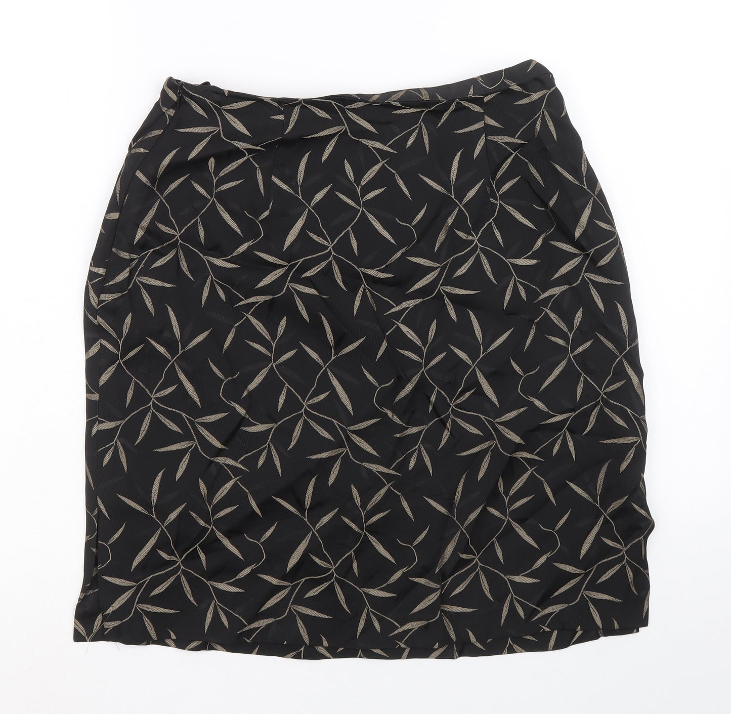 Marks and Spencer Womens Black Floral Acetate Straight & Pencil Skirt Size 14 Zip
