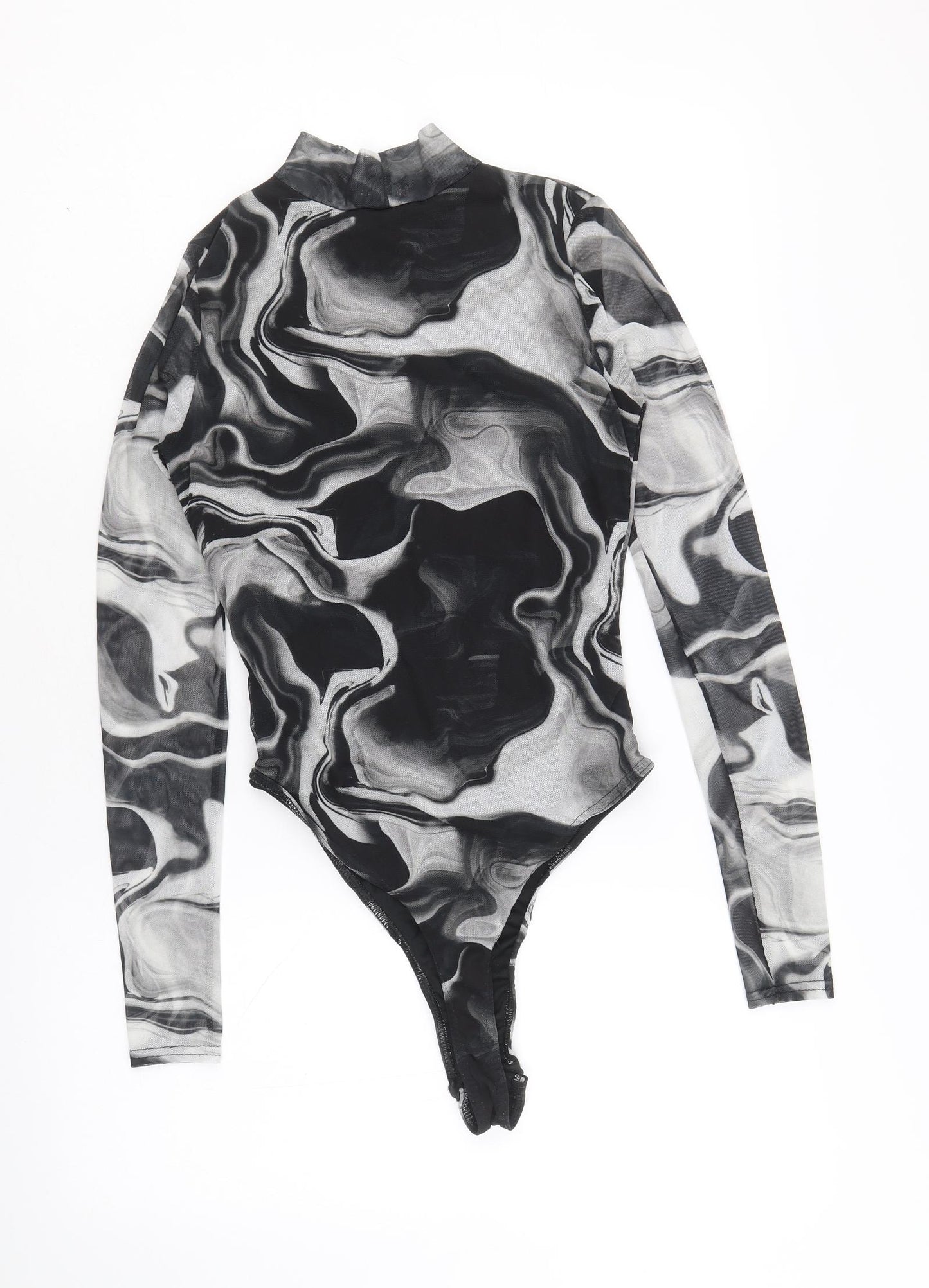 Pink Vanilla Womens Black Geometric Polyamide Bodysuit One-Piece Size 6 Snap