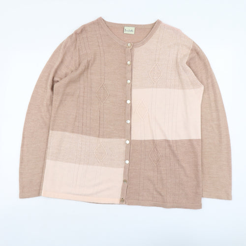 Isabelle Womens Pink Round Neck Acrylic Cardigan Jumper Size XL